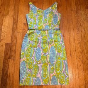 Vintage Gina Peters Sleeveless Sheath Dress Women’s Size 4 Green Pastel & Belt